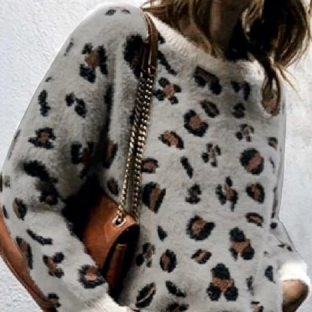

Leopard Print Knitwear Long Sleeve Crewneck Turtleneck Sweater for Women Casual Autumn Winter Fashion European And American