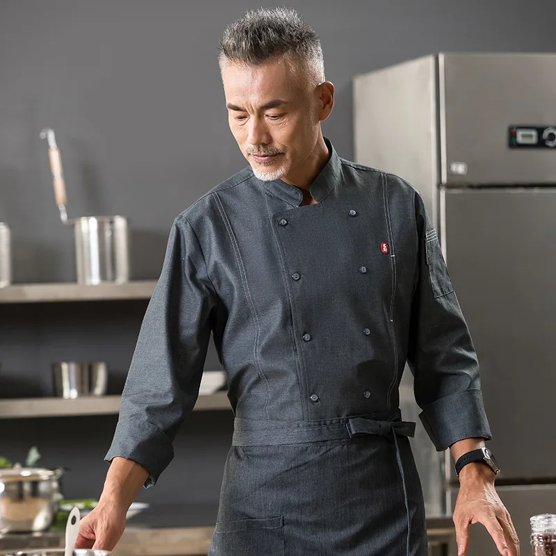 Veste de Chef à manches longues pour hommes et femmes, manteau de cuisine unisexe, uniforme de serveur de Restaurant de pâtisserie