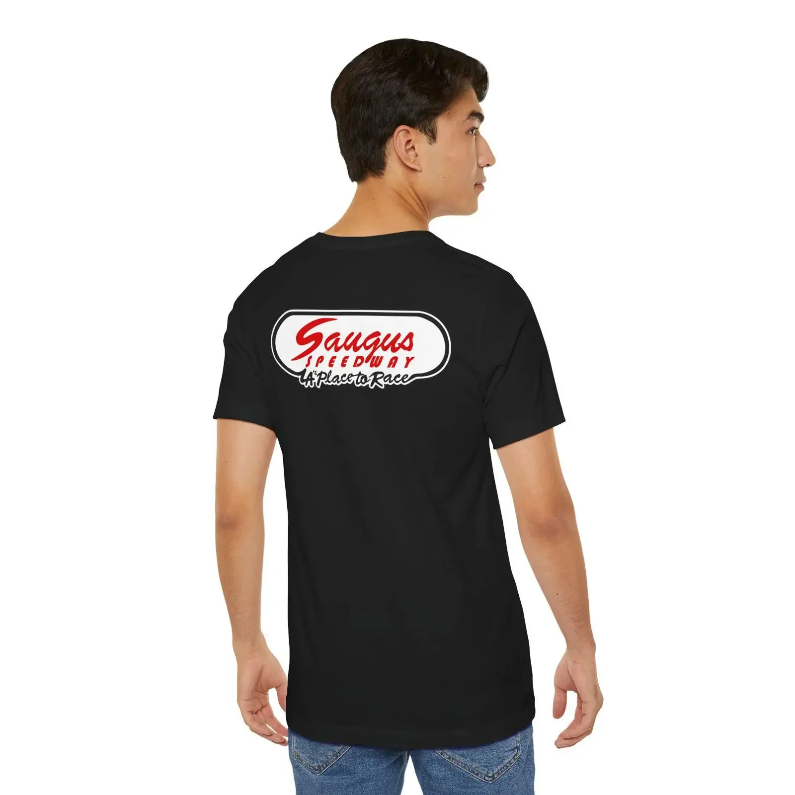 Saugus Speedway t shirt Front and Back print race stock cars auto racing vintage Washed Versatile Stylish homme Unisex graphic