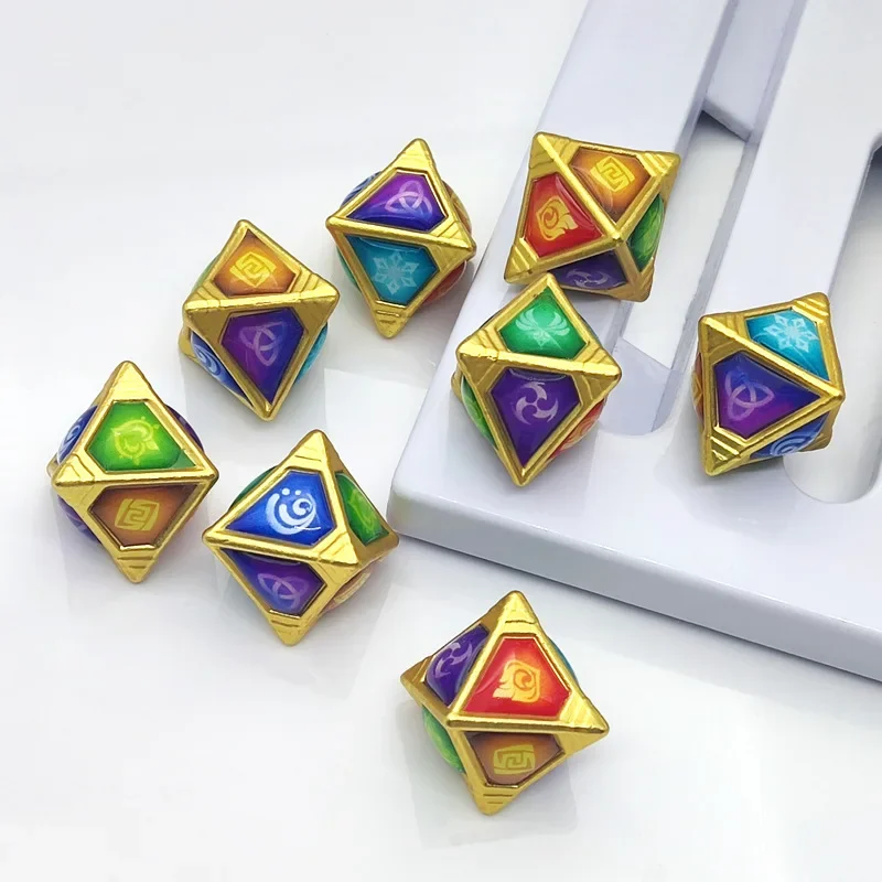 

Game Genshin Impact Eyes Of God Genius Lnvokation TCG Element Dice Metal Cosplay Prop Аксессуары подарок на Рождество