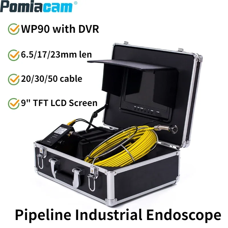 

WP90 Sewer Pipeline Industrial Endoscope 20M/30M/50M 9" TFT LCD 20/30/50m Cable Pipe Inspection Video Camera System with DVR