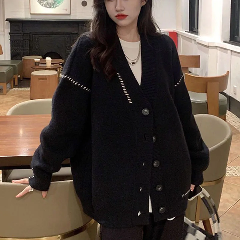 Korean Sweet Cute Knitted Cardigan Women Casual Single Breasted Long Sleeve Sweaters Woman Streetwear Tops Coat Cardigan Ladies