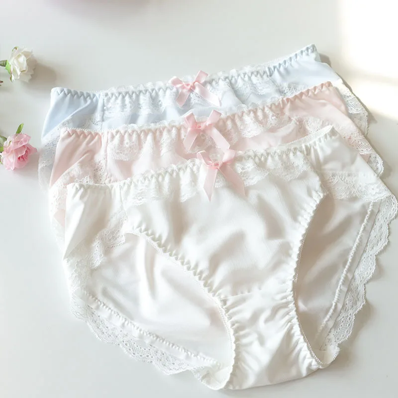 Women Milk Silk Lace Candy Color Cute Lovely Sweety Panties Princess Style Lolita Underwear High Elasticity Breifs
