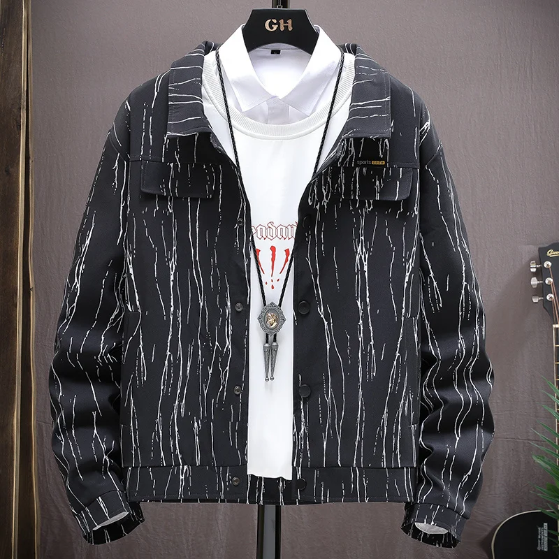 2023 New Fashion Striped Cargo Jacket Men Breathable Outwear Male Color Streetwear Comfortable Man Sports Clothing Size 5XL