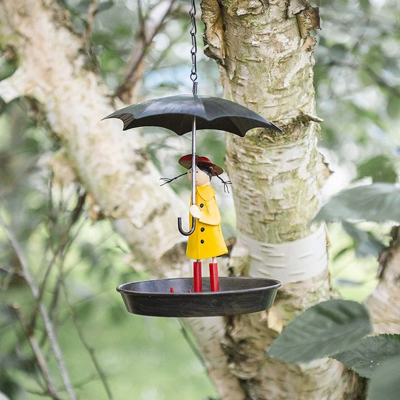 Bird Feeder with Umbrella Bird Station Metal Hanging Chain and Hook Feeder for Wild Garden Birds Antique-A51M