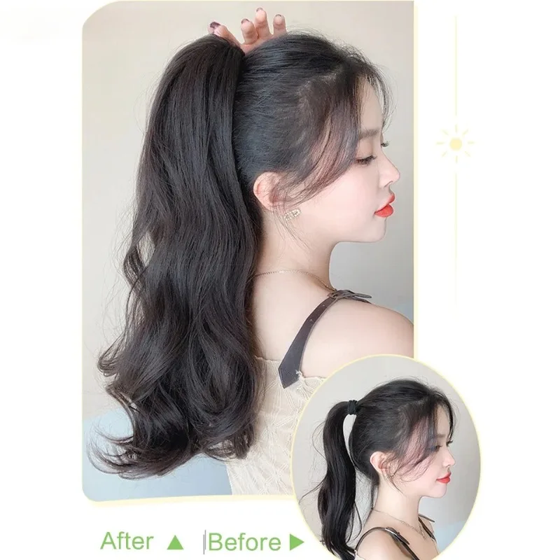 Faixa de cabelo encaracolado longo sintético com clipe de garra peruca de rabo de cavalo cabelo encaracolado rabo de cavalo falso cabelo fofo pode ser trançado