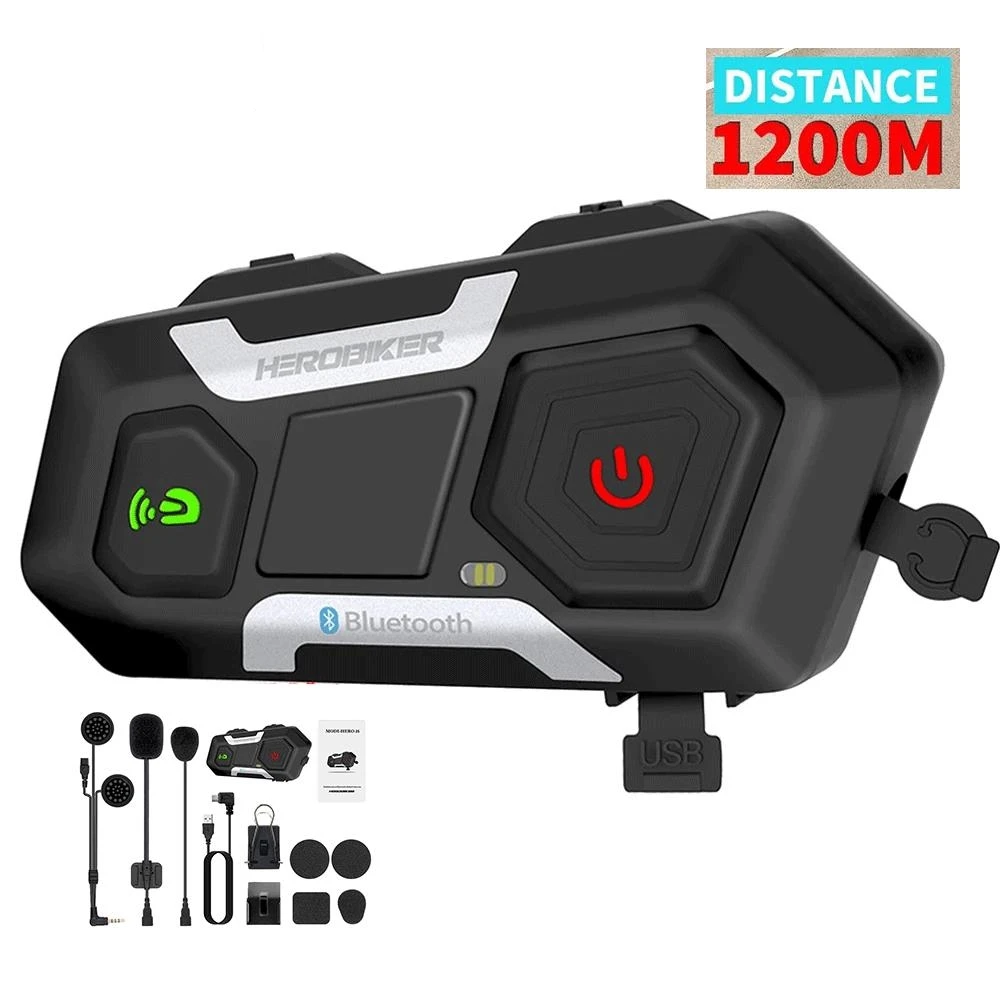 Waterproof Motorcycle Intercom 1200M Bluetooth Intercom Helmet Headset Moto Headset Wireless Headset Interphone