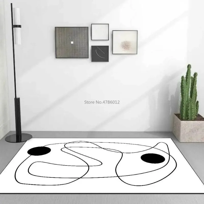 

Abstract Modern Minimalist Art Messy Black Lines White Imitation Cashmere Living Room Bedroom Bedside Carpet Floor Mats