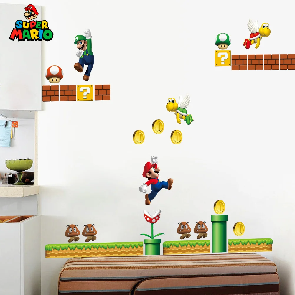 

Super Mario Bros Home Wall Cartoon Stickers Mario Anime Figures Living Room Decorative Stickers for Children's Bedrooms Parties