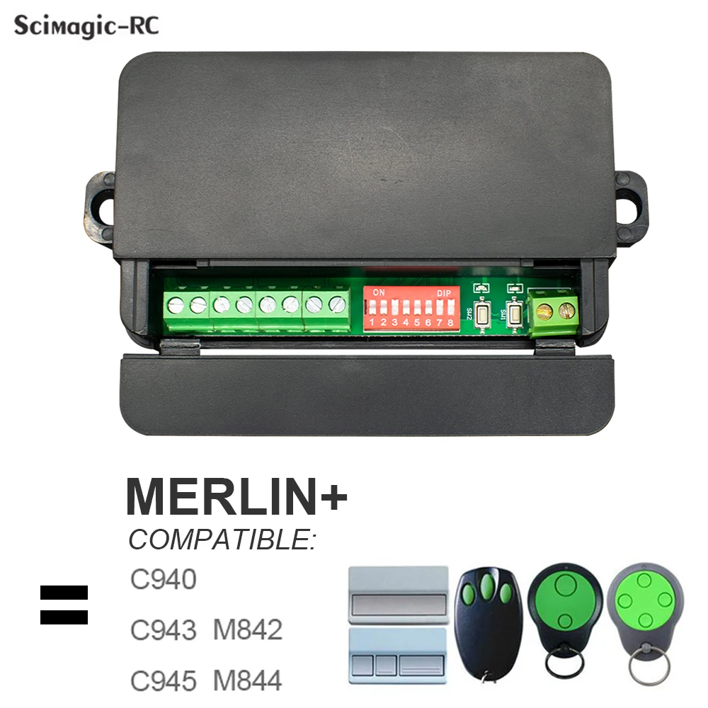 Merlin M842 C940 C943 C945 M844, Merlin+ 2.0 Garage Door Receiver 433.92MHz Remote Control Switch 2CH 7-32V Module