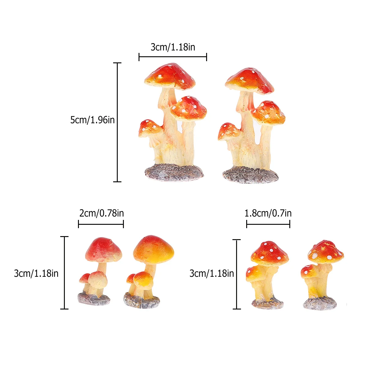 6Pcs Mini Mushroom Resin Ornaments Durable Gardening Bonsai Decoration Plastic Fake Mushroom Landscape Accessories