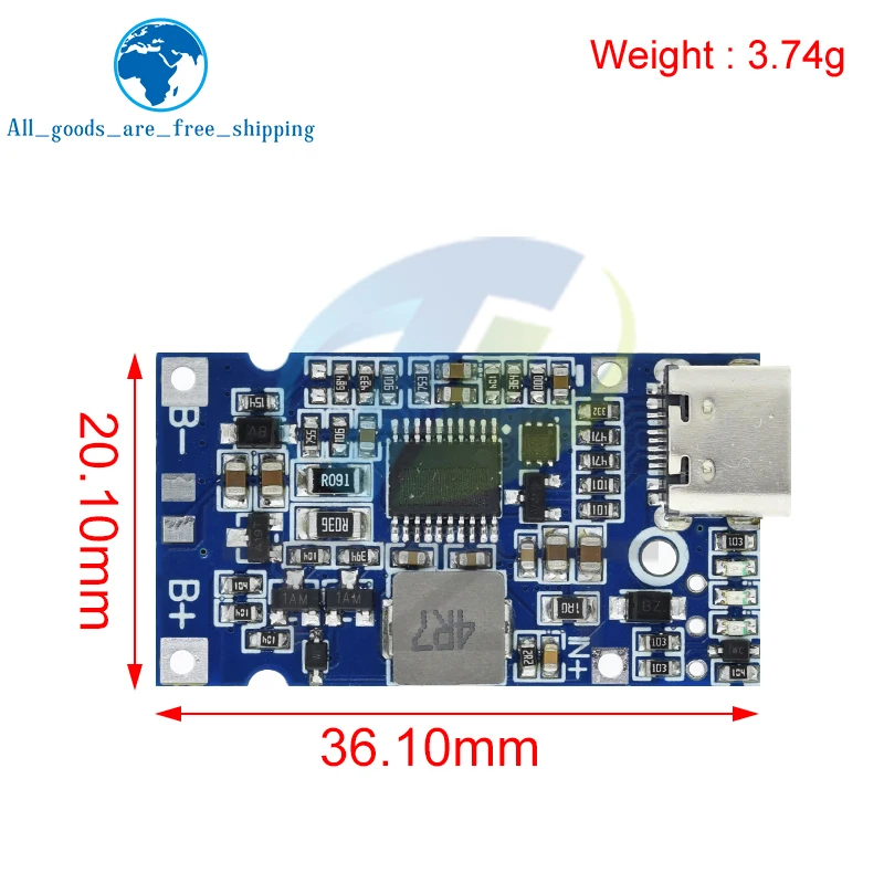 Tipe-C USB 2S 3S 4S BMS 4.5V-15V 18W 2A Modul Pengisi Daya Baterai Lithium Mendukung QC Pengisian Cepat dengan Perlindungan Suhu