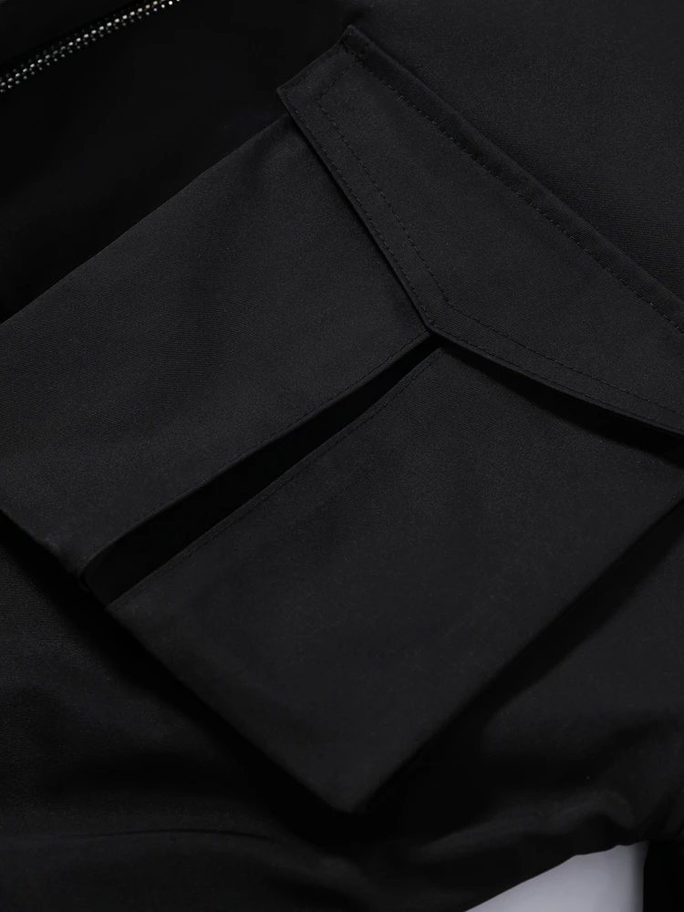 Stehkragen Langarm Oversize-Jacken für Damen Streetwear Große Taschen Kordelzug Taillenschnürung Schlanke Mäntel Frühling Damen-Oberbekleidung – Detail 9