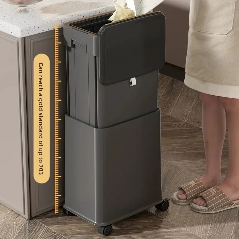 Wide Dual Open Lid Trash Can, 20L High Movable Garbage Bin, Kitchen Waste Container, Swivel Wheel Rollable Dustbin Home2