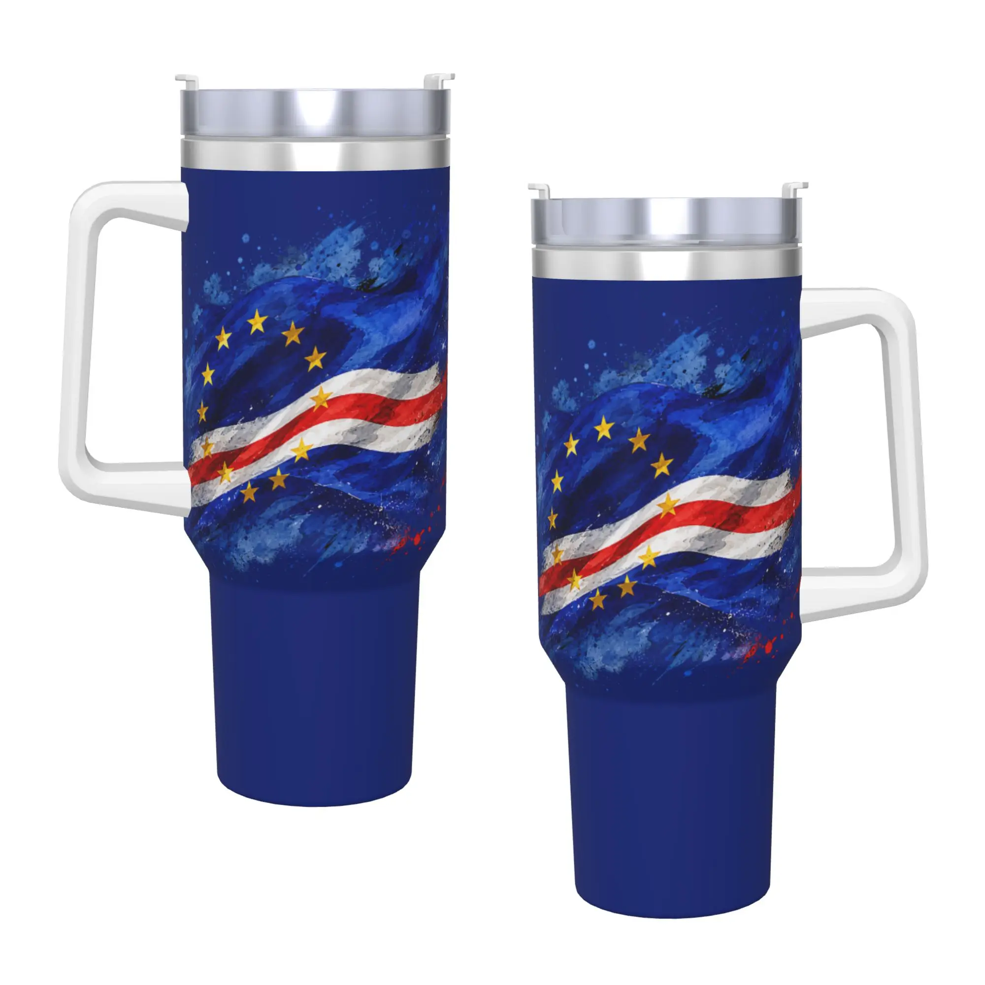 Cape Verde Flag Cabo Country Stainless Steel Tumbler Thermal Cups With Straws and Lid 40oz Mugs Cup Cold Drink Water Bottle
