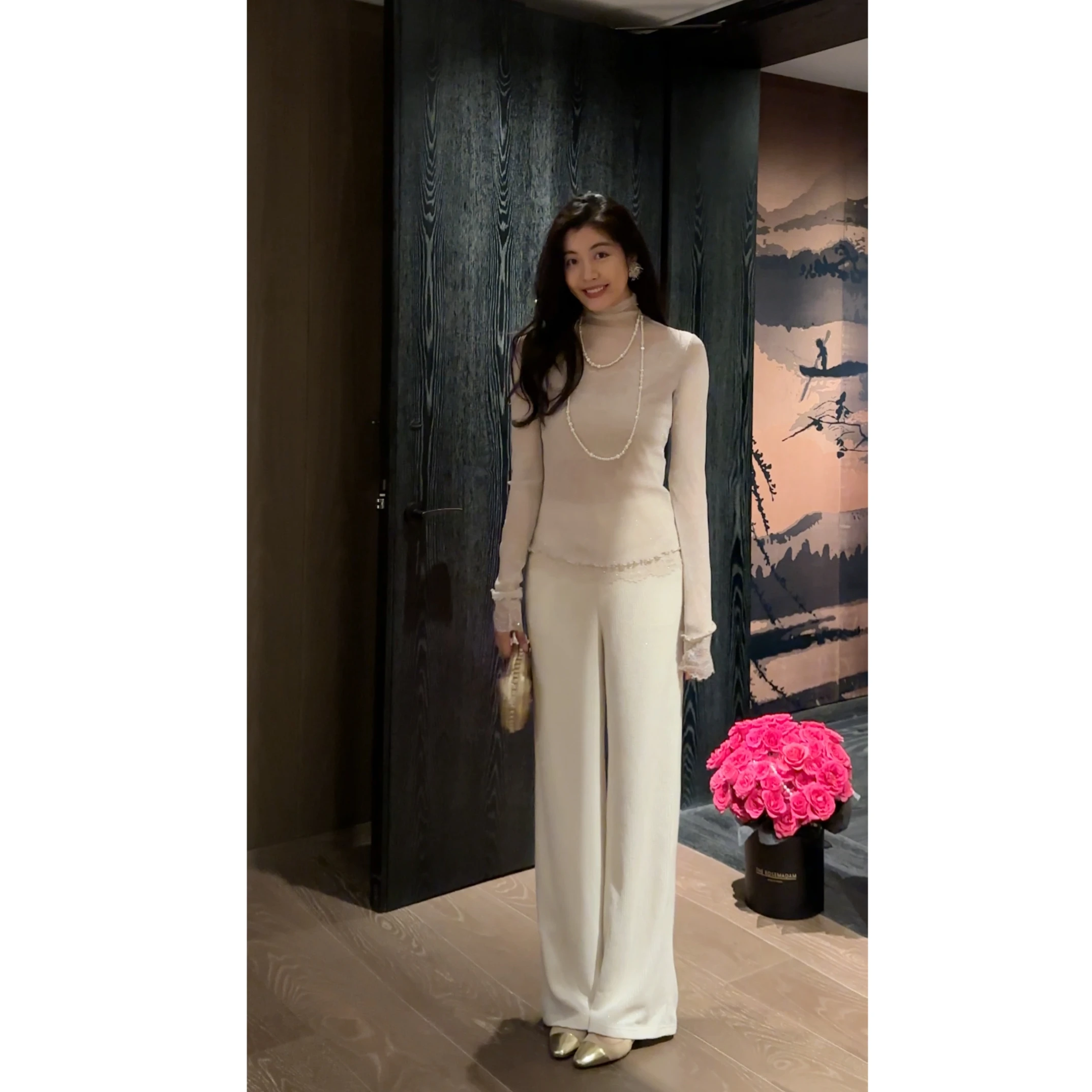 

NCOU Nicole Winter New Faion Versatile iny Me Thin Drill Micro See tough High Collar Long Sve Thin Base Top