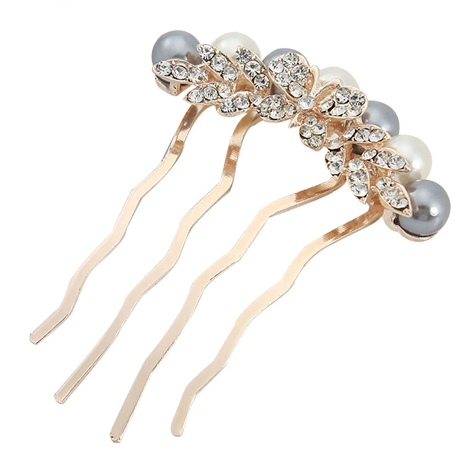 

Four Tooth Pearl Hair Comb Women's Inlaid Rhinestone Insert Comb Headdress