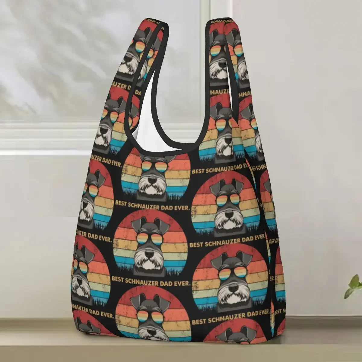 Best Schnauzer Dad Ever Shopping Bag Portable Tote Bags Foldable Shoulder Shopper Bag Groceries Handbag