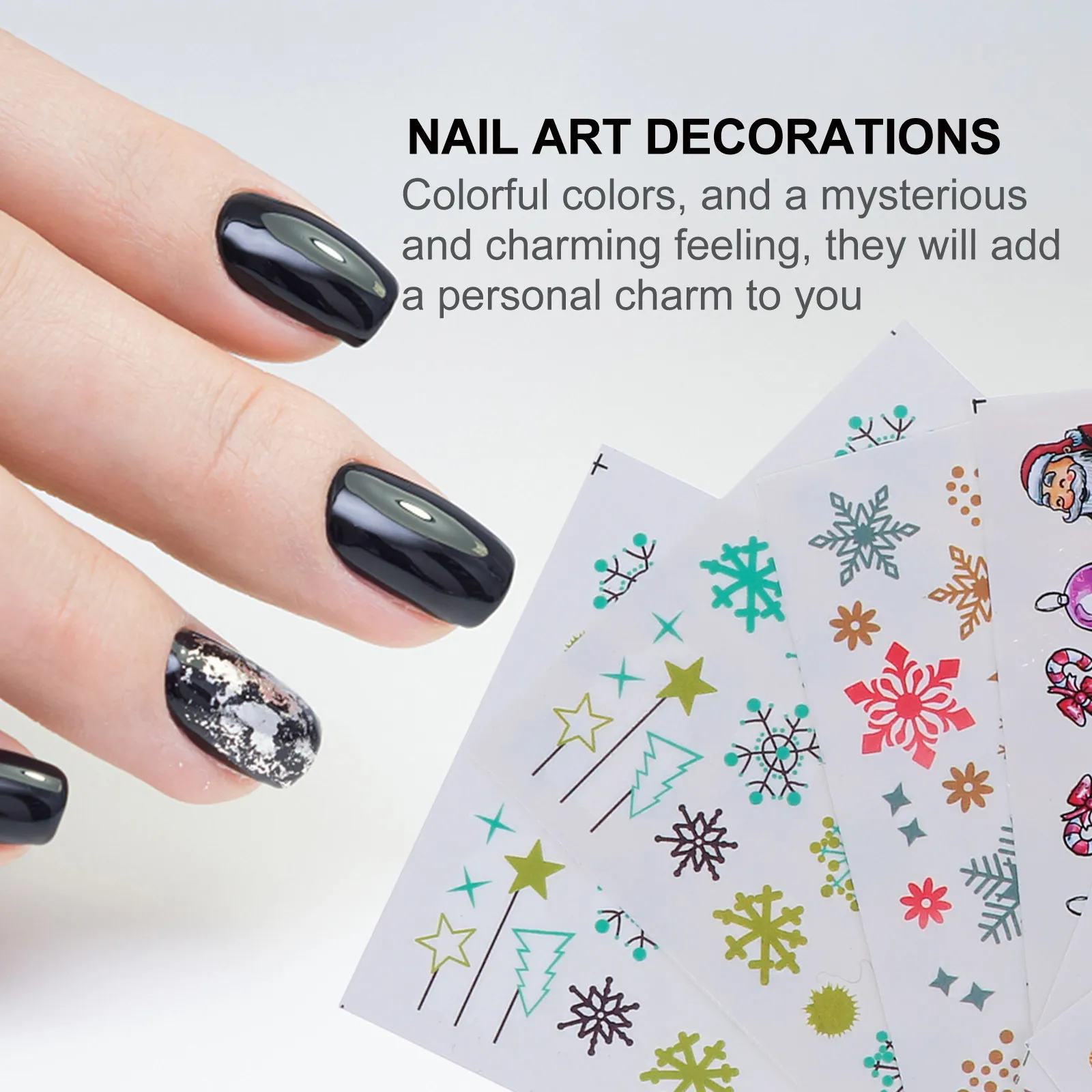 

60 листов рождественских наклеек для ногтей, праздничные наклейки со снежинками, принадлежности для маникюра, легко наносятся, для домашнего использования
