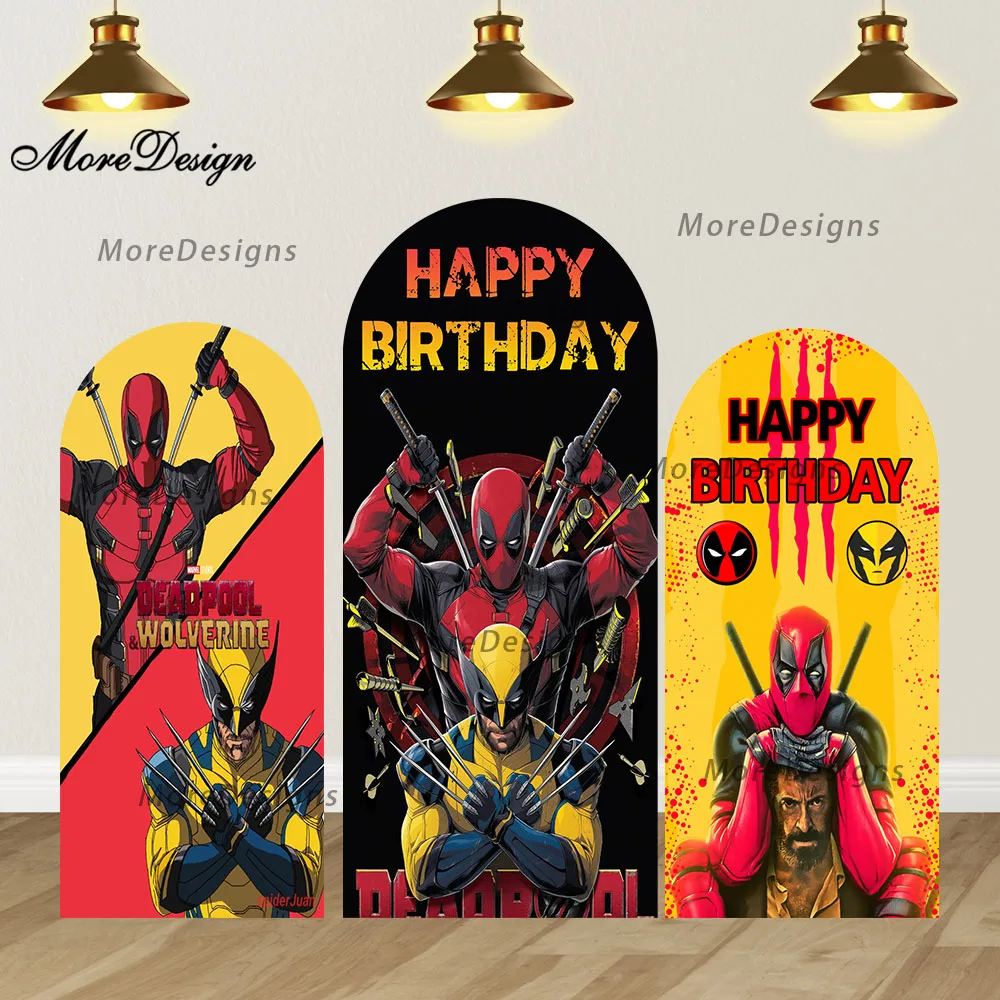 Disney Deadpool & Wolverine Arch Photo Backdrop Kids Birthday Party Baby Shower Decoration Doubleside Photography Props