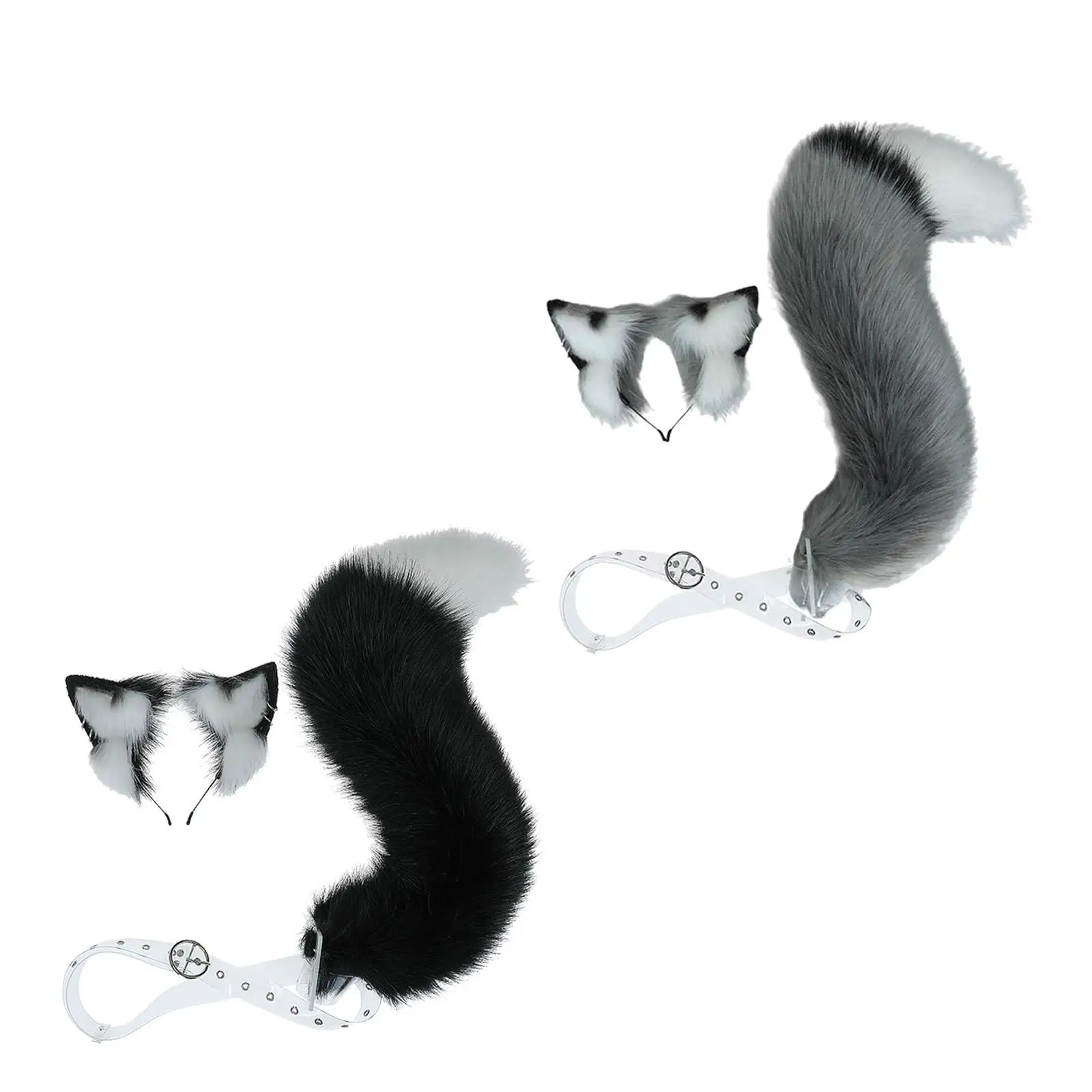 ชุดหูและหางสัตว์คอสเพลย์อุปกรณ์เสริมเครื่องแต่งกายหูสัตว์ผมห่วงสำหรับการแสดงสวมหน้ากากเล่นบทบาทปาร์ตี้ฮาโลวีน