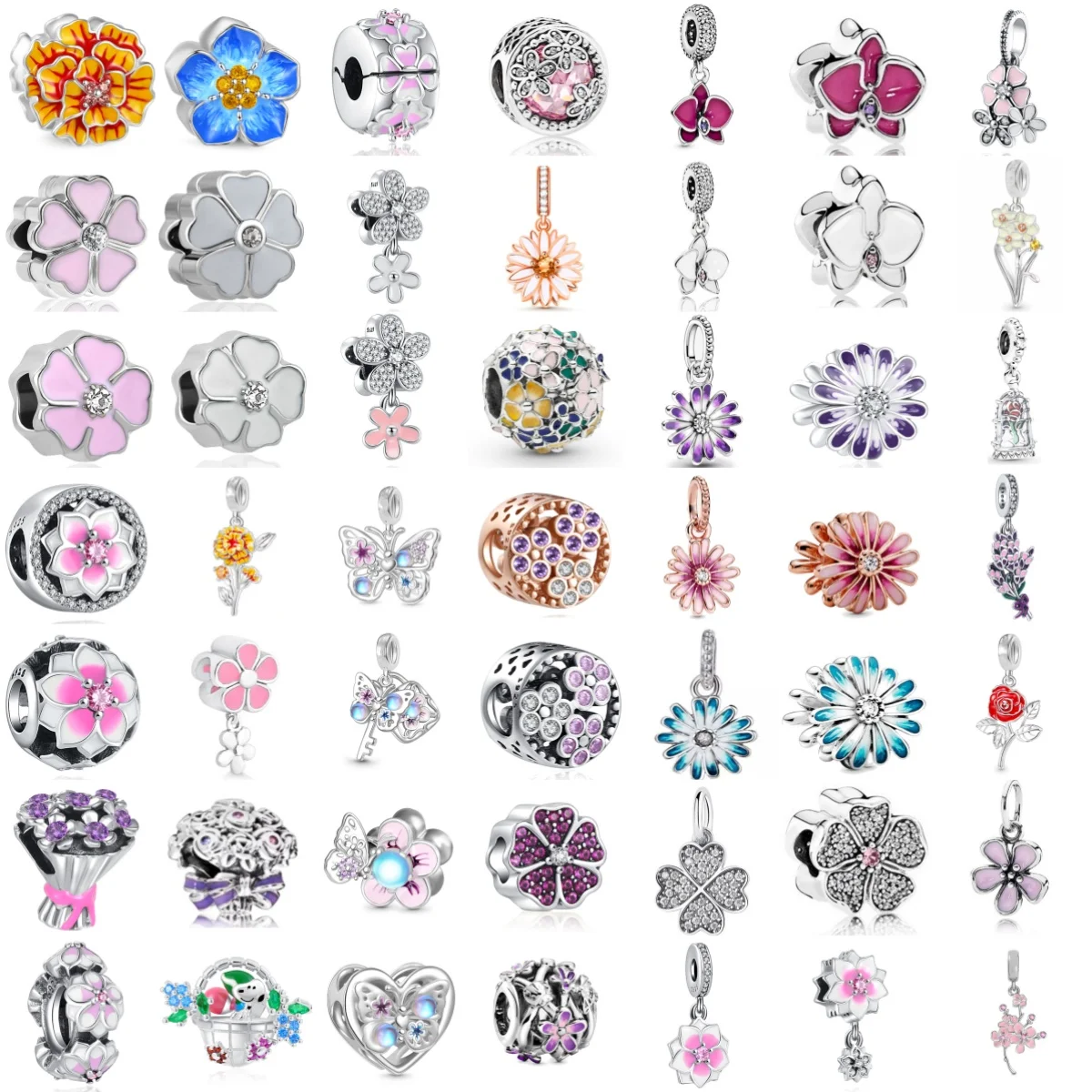 Spring New 925 Silver Daisy Plum Blossom Rose Peony Pendant Fit Original Women's Bracelet 925 Exquisite Jewelry Gift