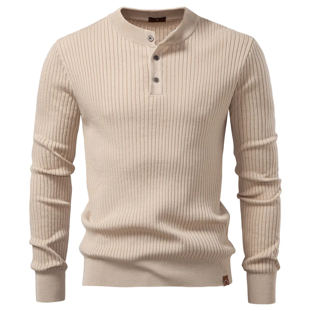 Men's Casual Wool T-Shirt Fashion Solid Color Henry Neck Bottom Shirt Men's Sweater