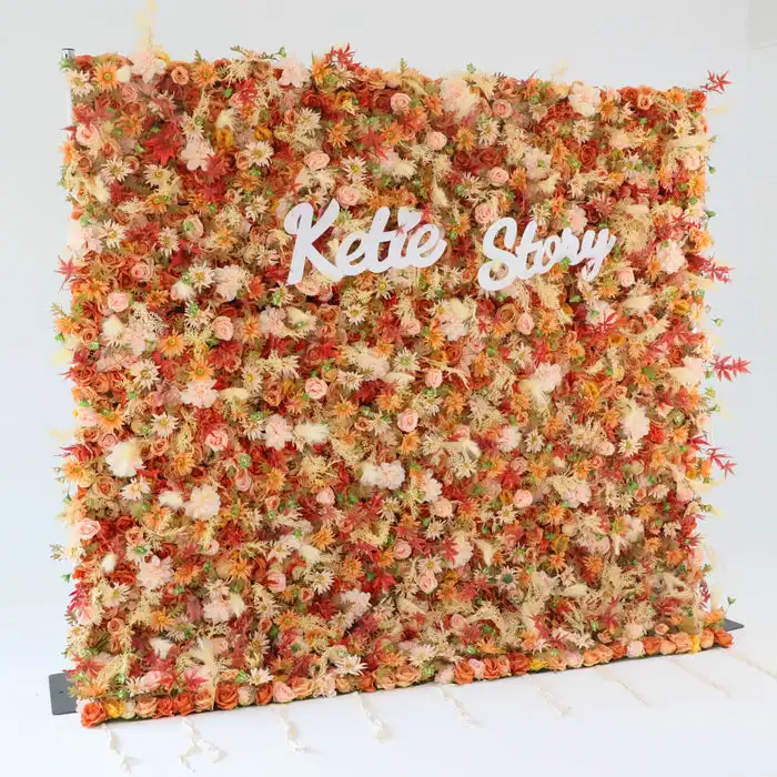 

Uflower Autumn Luxury 5D Flower Wall Orange Dahlia Eucalyptus leaves artificial mixed flower wall Wedding background decorative