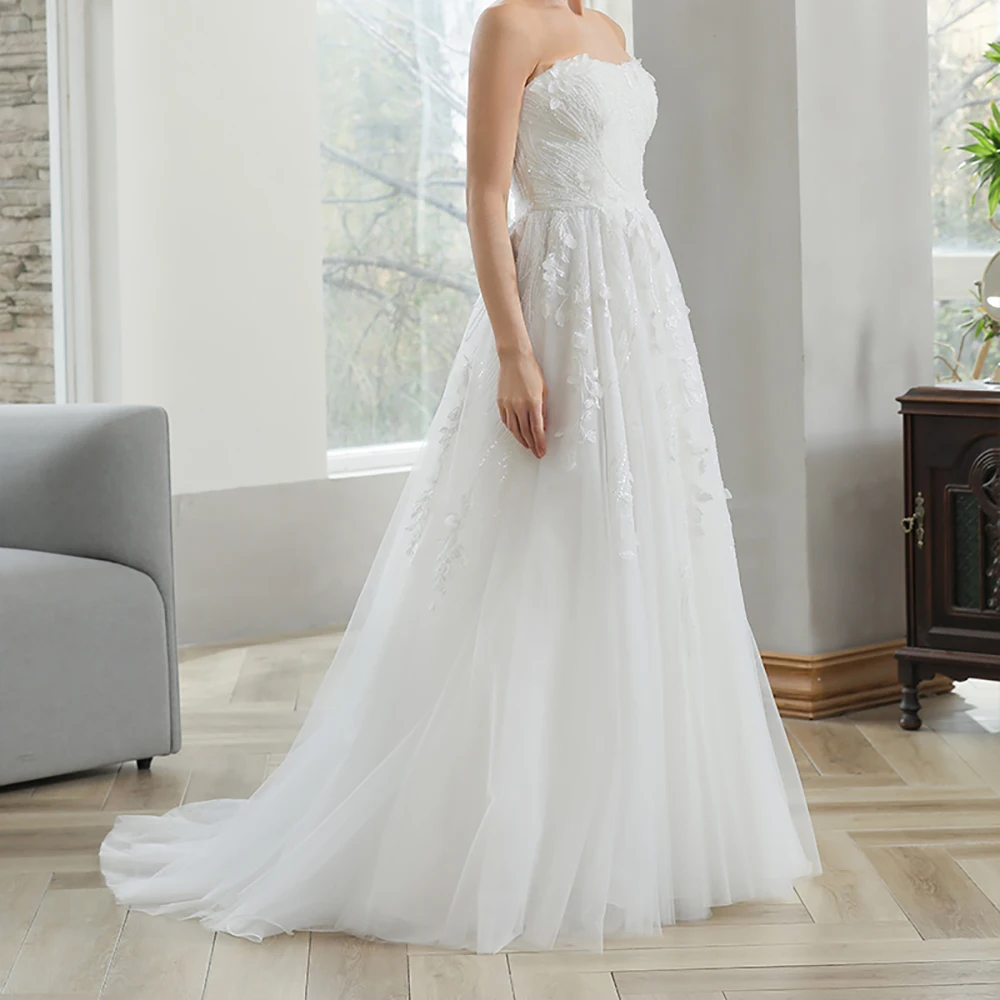 Lace A-line Wedding Dresses for Bride Strapless Sleeveless Beading Garden Country Women Bridal Gowns Customized vestido de novia view 5