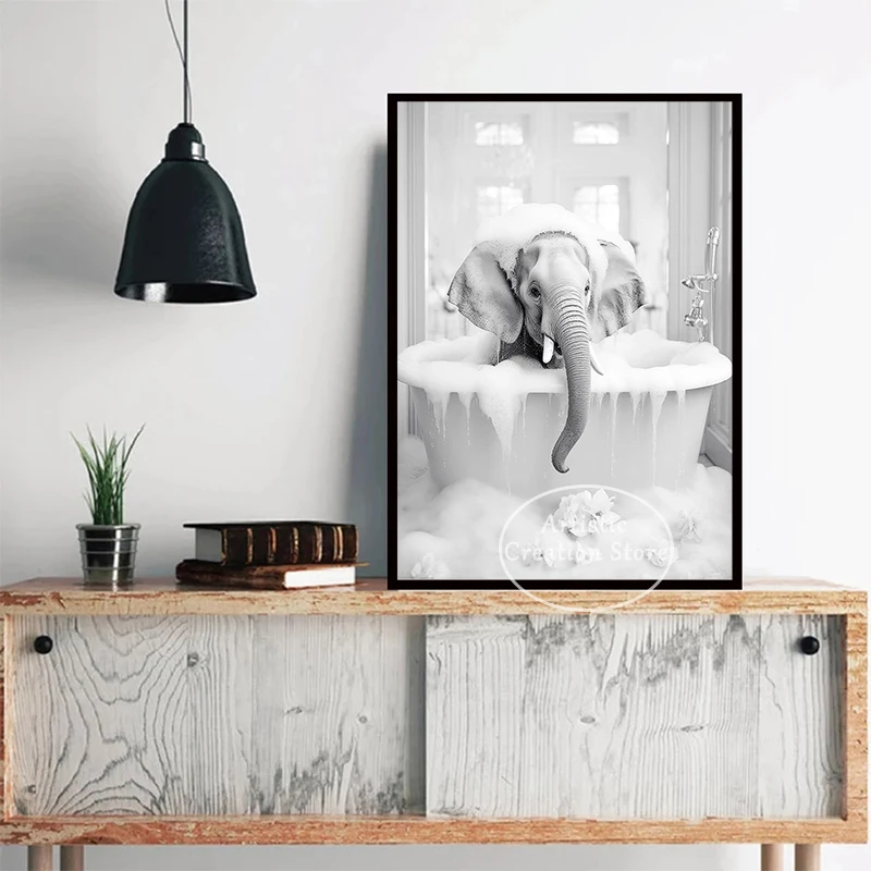 Funny Animal Poster Hedgehog Elephant Penguin Bear Bubble Canvas Painting Prints Wall Art Nordic Bathroom Home Decoration Gifts