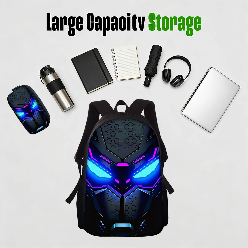 Cyberpunk style robot print school bag side view