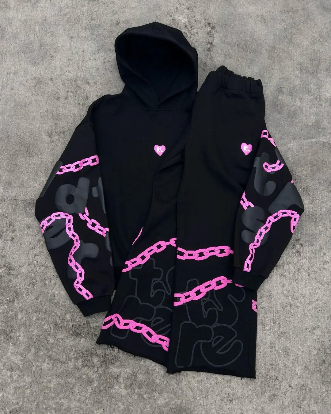 

Винтажные розовые толстовки с цепочкой, брюки, комплект из двух предметов, повседневные спортивные штаны, костюмы для мужчин, толстовка в стиле Харадзюку y2k, спортивный костюм, мужская одежда