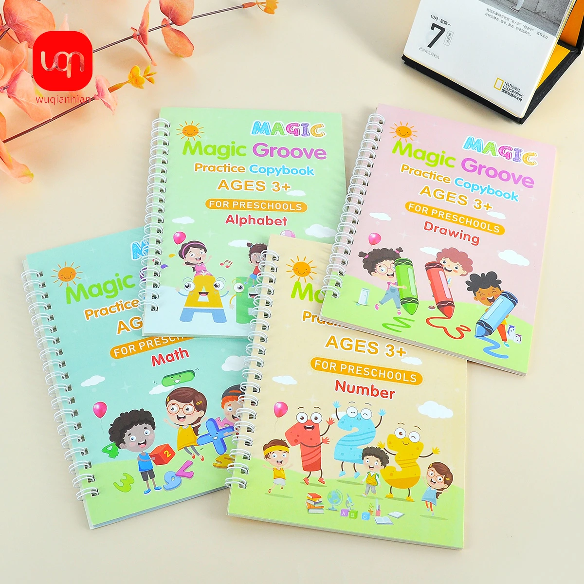 4pcs Sank Magic Practice Copybook Pen Preschools Kids Calligraphy English Verison Free Wiping Children Reusable Writing Book