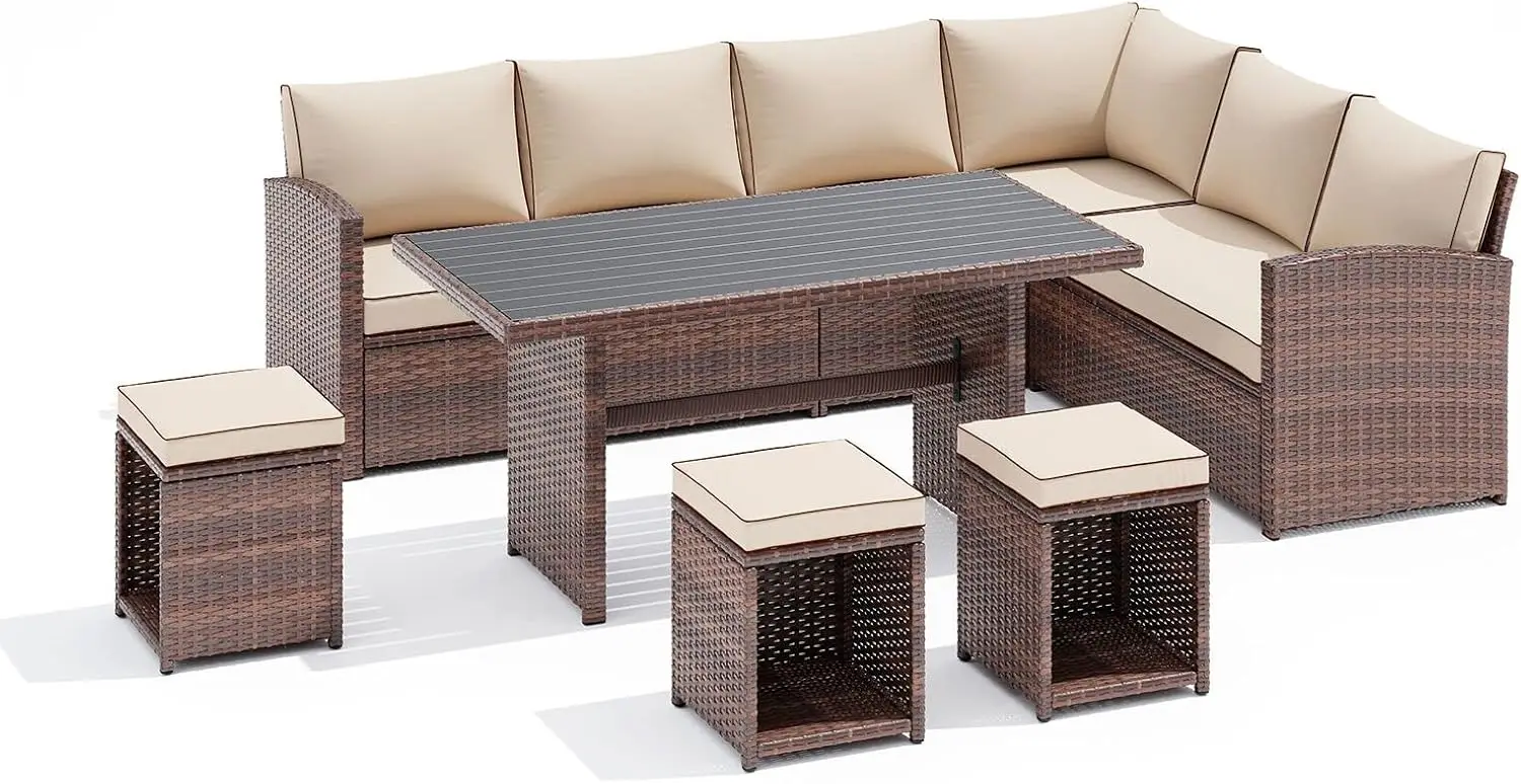 

Patio Furniture Set 7 Piece Patio Dining Sofa Set Outdoor Sectional Sofa Conversation Set All Weather Wicker Rattan Couch