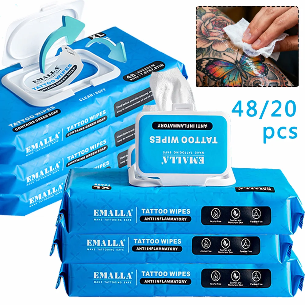 

48/20 шт. EMALLA очищающие татуировки зеленые мыльные салфетки салфетки для татуировки содержит зеленое мыло перманентный макияж аксессуары для чистки татуировок