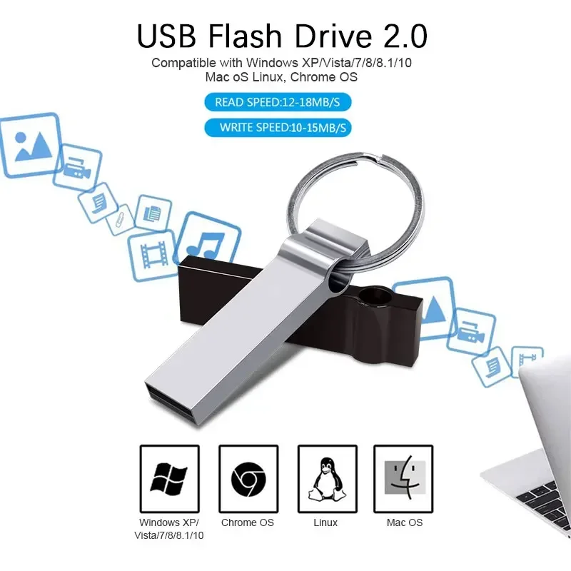 Pendrive 128GB, stik memori 64GB 32GB logam 256GB 512GB Usb Flash Drive 2.0 4GB 8GB 16GB Memoria Stik Usb