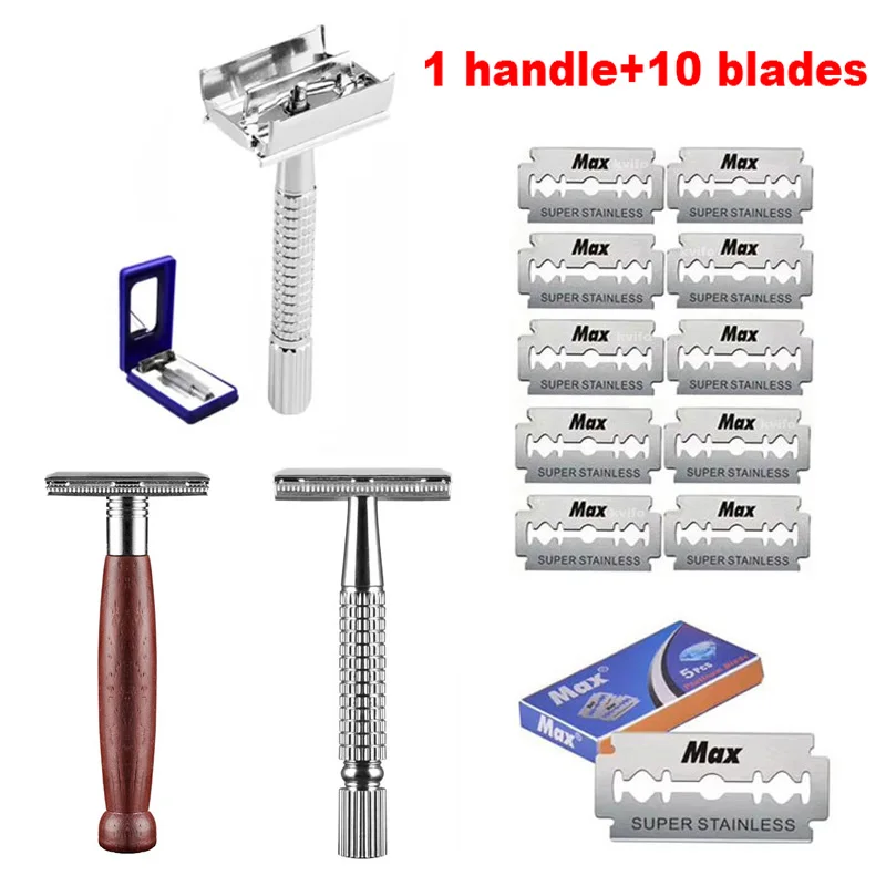 

Wood/ Metal Handle Razor Stainless steel double-blade Razor Razor Razor Old fashioned razor manual shaving for men