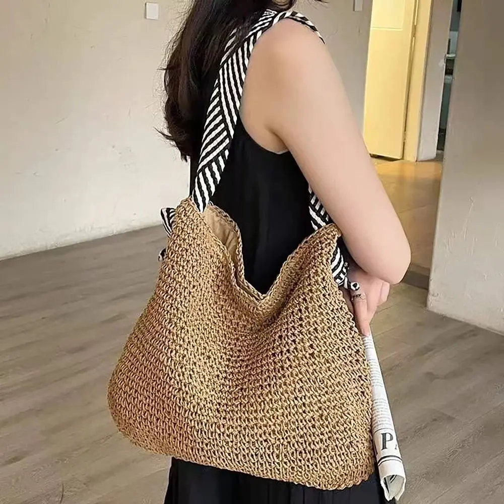 Straw Woven Straw Beach Bag Fashion Large Capacity Knot Shoulder Straps Single Shoulder Bag Tote Bag Travel