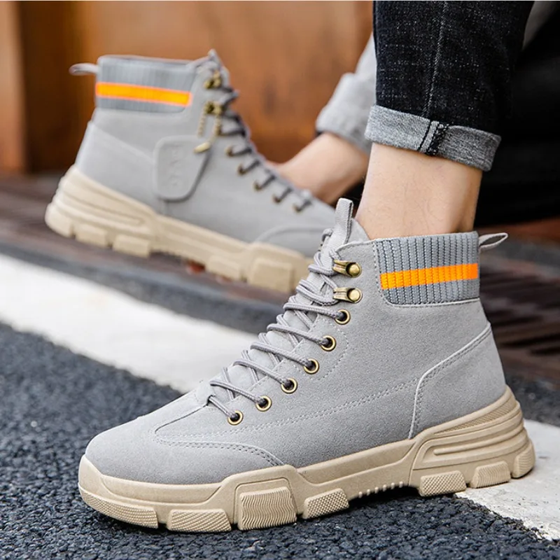 Men Boots 2024 New Autumn Anti Slip Men\'s Trendy Shoes Breathable High Top Lace Up Comfort Thick Bottom Platform Workwear Boots