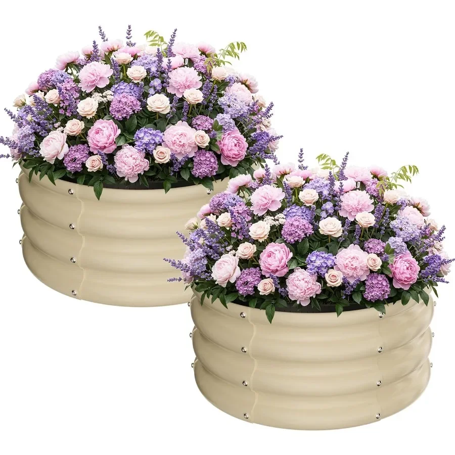 

Круглый оцинкованный комплект садовой кровати, белый открытый сад, приподнятая коробка для цветов, круглые большие металлические приподнятые садовые кровати для овощей