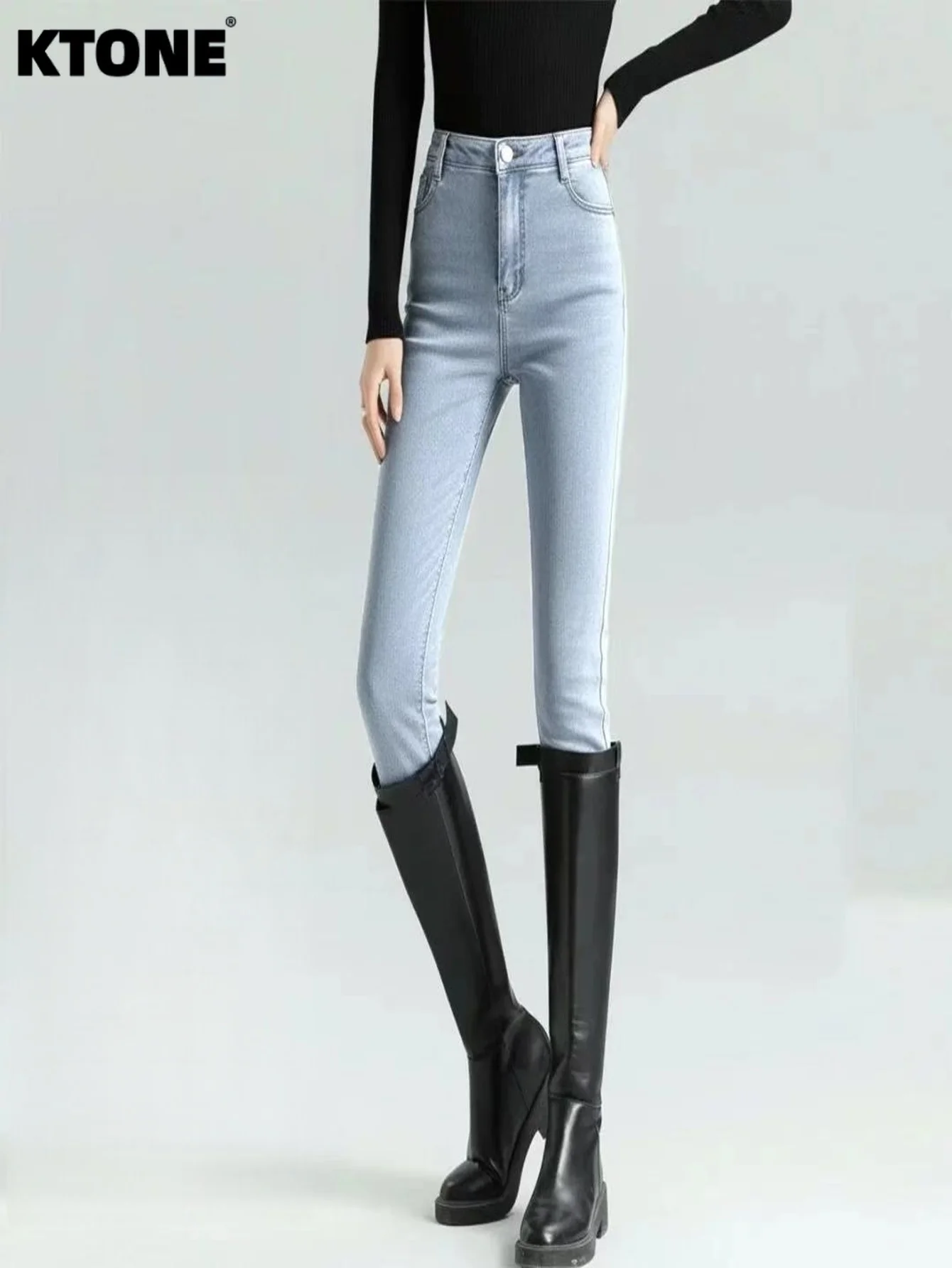 

Solid Color Jeans Blue Slim For Man Light Retro Harajuku Drip No accessories or belts included