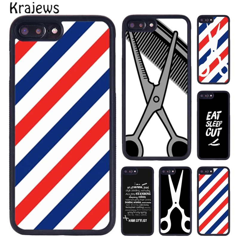 Krajews Barber Stripes Scissors Phone Case For iPhone 16 15 14 X XR XS 11 12 mini 13 Pro MAX Plus cover shell coque