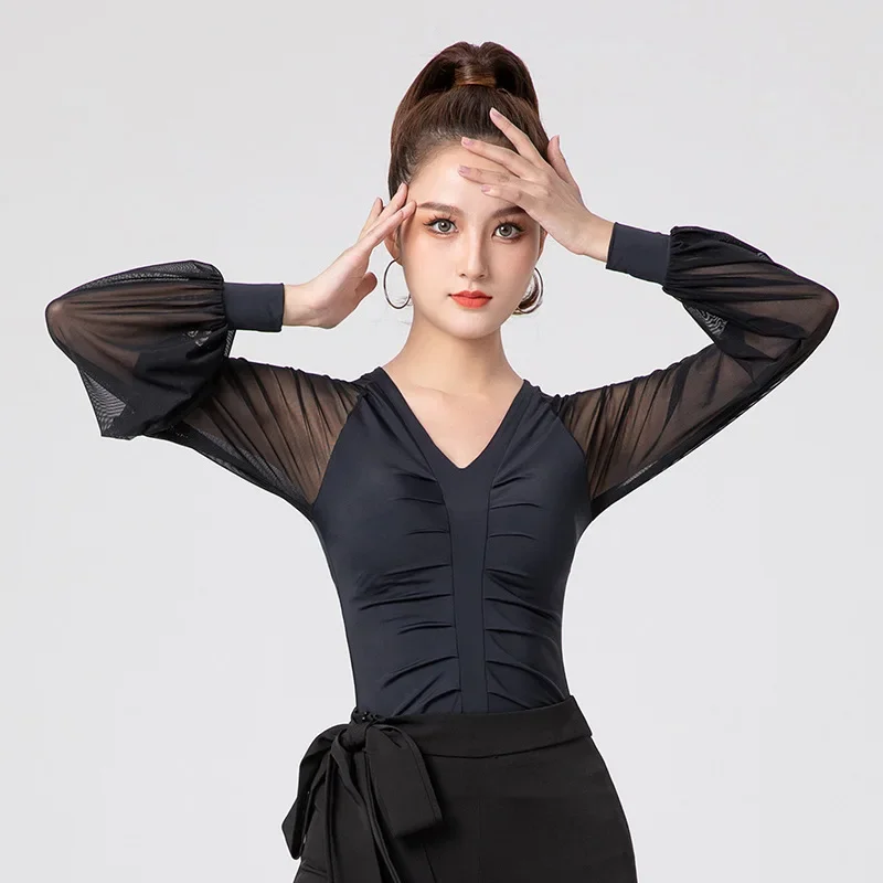 Girl Dancewear Ballroom Samba Tango Flamengo Dancing Practice T-shirt Costume Latin Top Women Dance Basic Top Training Suit