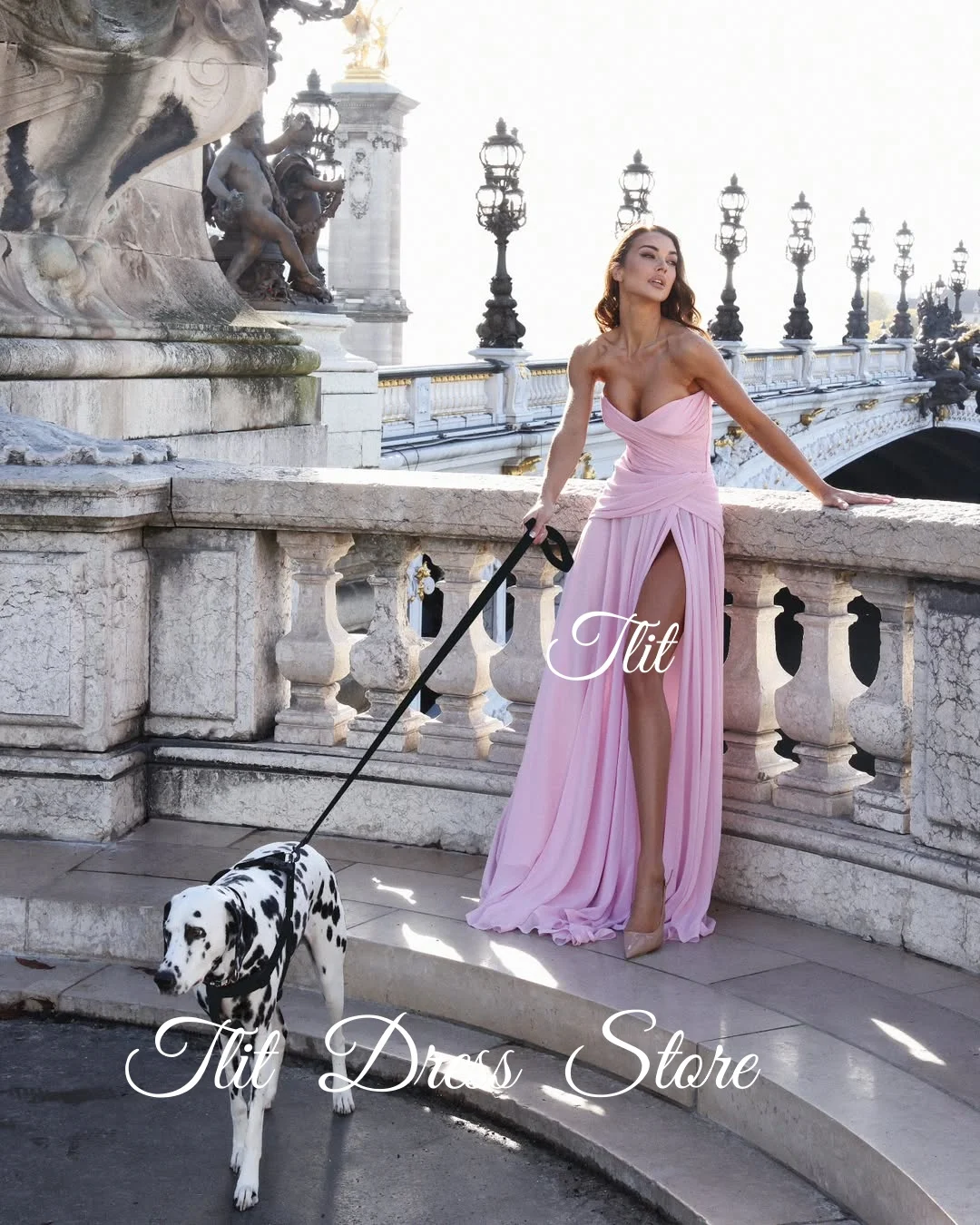 فستان سهرة أنيق من الشيفون الوردي للأطفال من TLIT فساتين حفلات على شكل قلب مخصصة بفتحة جانبية عالية فساتين لحضور الحفلات الموسيقية vestidos de fiesta