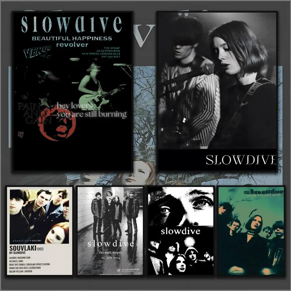S-Slowdive Rock Band Poster HD Waterproof Wall Art Self Adhesive Scratch Proof For Home Office Bar