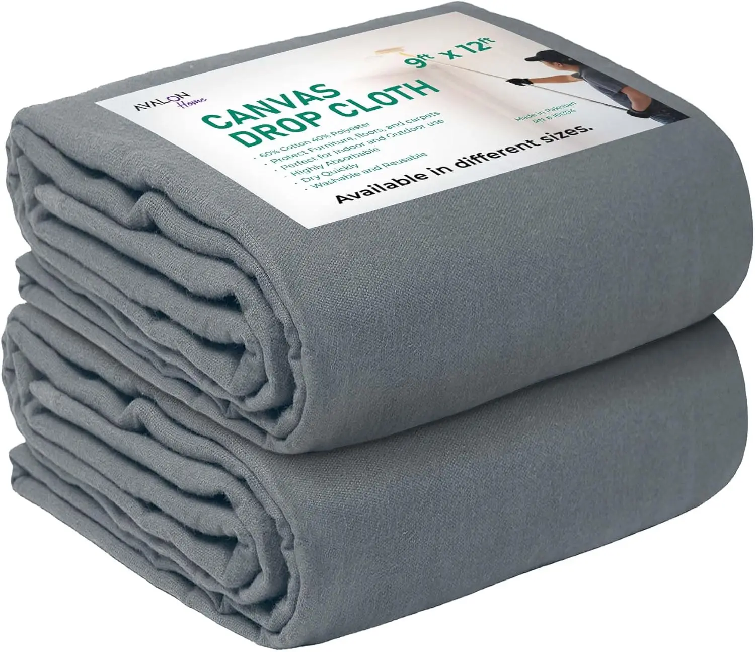 

9x12ft Canvas Drop Cloth Pack of 2, Recycled Cotton for Painting & Furniture Protection