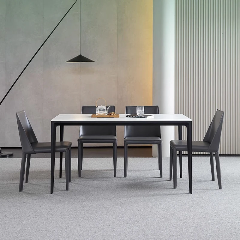 Dinning Table Set Classic 4/6 Seat Modern marble Top Metal Leg And Upholstered Pu Chair Dining Table Set
