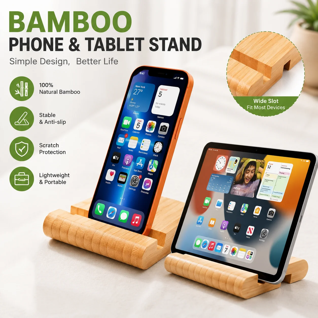 1PC Cell Phone Holder Wooden Cell Phone Holder Wooden Base Cell Phone Tablet Desktop Lazy Bracket For iPhone iPad Laptop Samsung