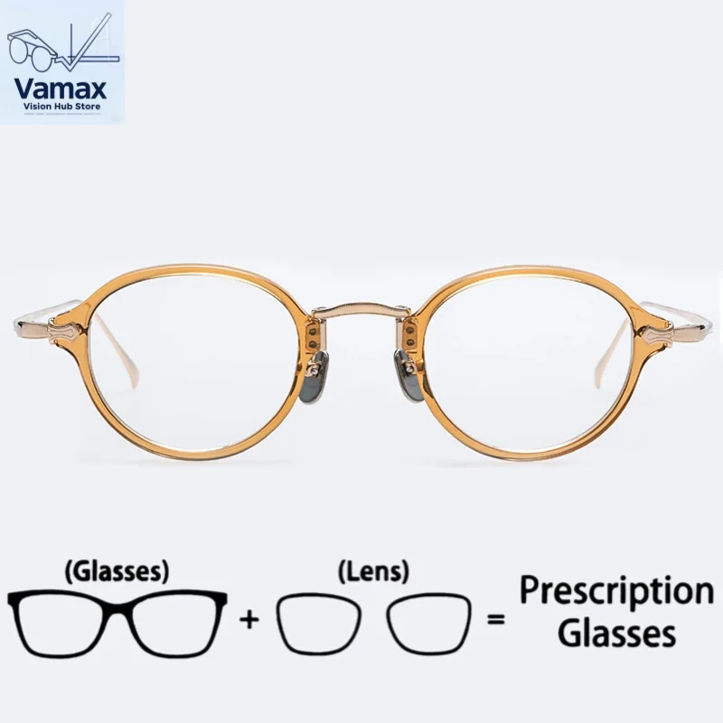 

VAMAX New Lightweight Trendy Retro Round Frame High-End Acetate Pure Titanium Eyeglasses