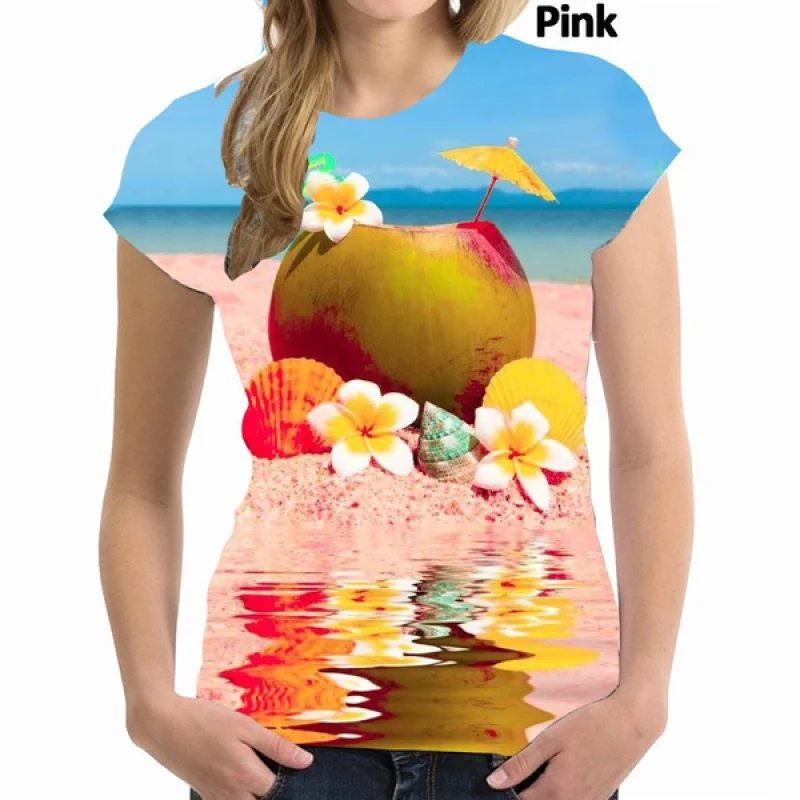 New Women's Fashion Personality T Shirt 3D Juice Drink Printed Casual T Shirts